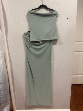 PrettyLittleThing Light Sage Strapless Skirt and Top Set
